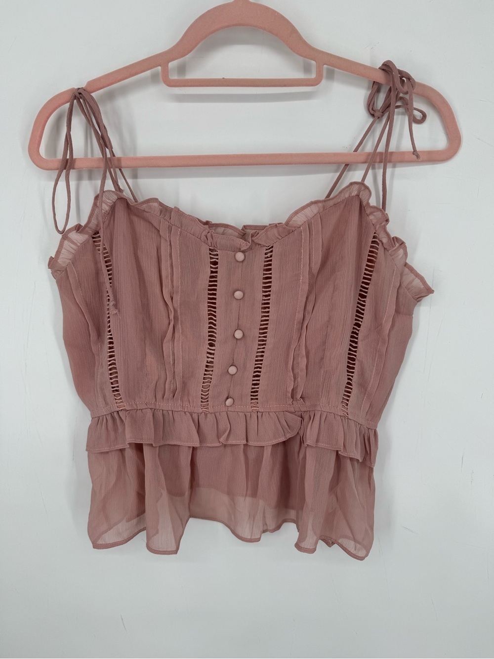 Gigio Boutique Blush Pink Ruffle Cami Top Boho Coquette Chic Crop Size Large NWT